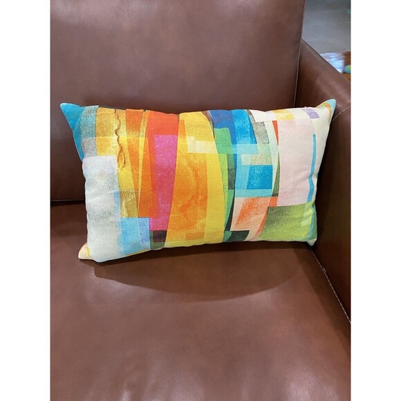 CB2 Abstract Down Colorful Throw Pillow 12 x 18 Feather Down Fill Orange - Picture 1 of 8